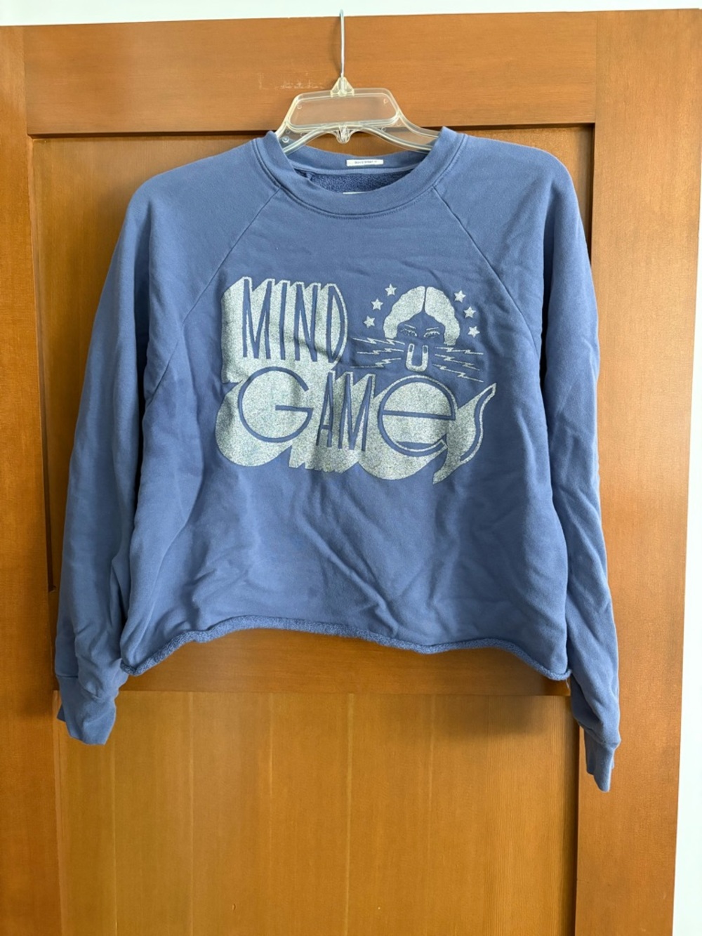 MOTHER Blue Graphic 'Mind Game' Cropped Sweatshirt